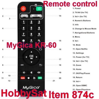 Remote functions - MyGica KR60 factory infrared remote control XBMC Android